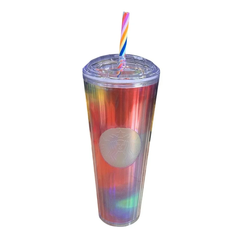 Starbucks Iridescent Oil Slick Venti 24oz Tumbler Ribbed Cold Cup with Straw NEW